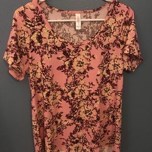 Sweet pink, cream and maroon floral “Classic T”